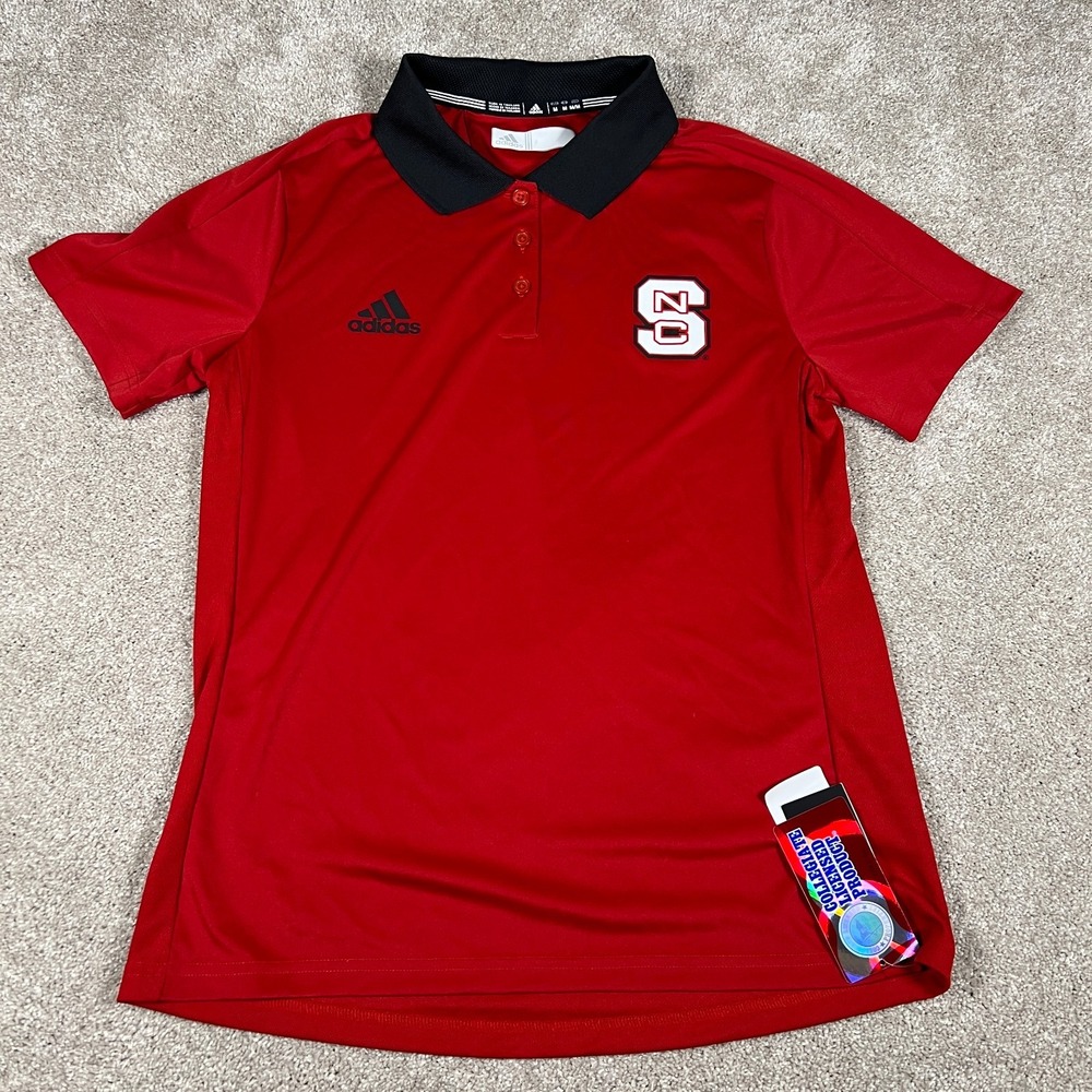 Adidas Womens Size M Red Black NC State Short Sleeve Golf Polo Shirt NWT